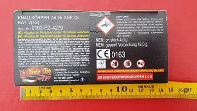Photo from the official notice: Di Blasio Elio Fireworks Cobra 3R — burns & damage to hearing risk