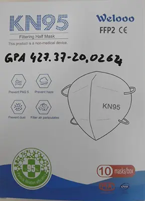 Foto aus der offiziellen Meldung: Welooo KN95 Filtering half mask Partikelfiltermaske — Risiko: Gesundheitsrisiken/Sonstige