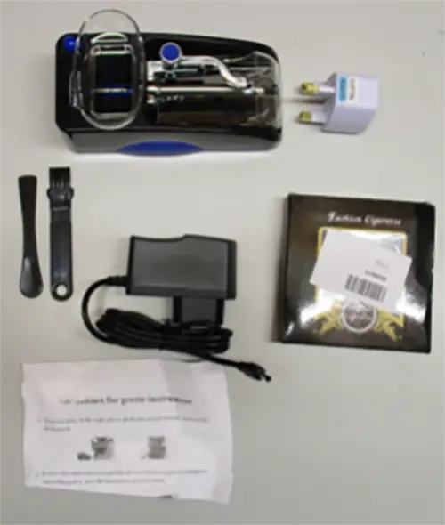 Photo from the official notice: Horns Bee Electric Cigarette Rolling Machine electric cigarette roller — fire risk