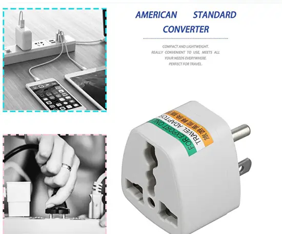 Photo from the official notice: UK/AU/EU to US AC Power Plug Adaptor travel adaptor — electric shock risk