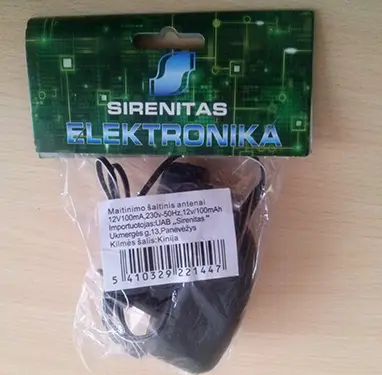 Foto uit de officiële melding: SIRENITAS ELEKTRONIKA Switching Adaptor Voeding voor antenne — risico: Brandwonden & Elektrische schok