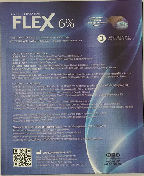 Foto do aviso oficial: DMC Lase Peroxide Flex 6 % Tooth whitening kit Kit de clareamento dos dentes — risco: Químico