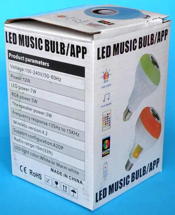 Photo from the official notice: LED MUSIC BULB/APP — electric shock risk