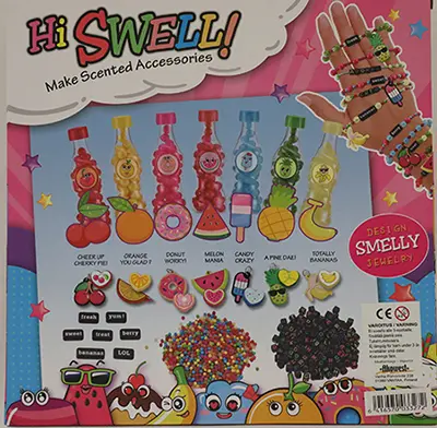 Foto aus der offiziellen Meldung: Hi Swell! Hi Swell! Make Scented Accessories Jewelry Design Super set Spielzeugschmuck Set — Risiko: Chemikalie (A12/00146/21)