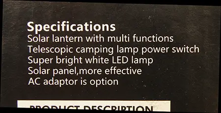 Foto uit de officiële melding: ZM SOLAR ZOOM CAMPING LAMP Draagbare LED-lamp — risico: Brandwonden & Elektrische schok
