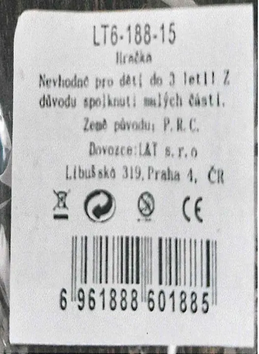 Photo de l’avis officiel: Hračka Bandeau en plastique — risque: Risque chimique & Étouffement