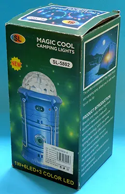 Foto dell’avviso ufficiale: SL MAGIC COOL CAMPING LIGHTS /Munkafény Lampada a LED portatile — rischio: Ustioni & Scossa elettrica