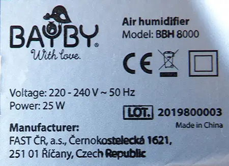 Photo from the official notice: BAYBY Air humidifier — electric shock & microbiological risk