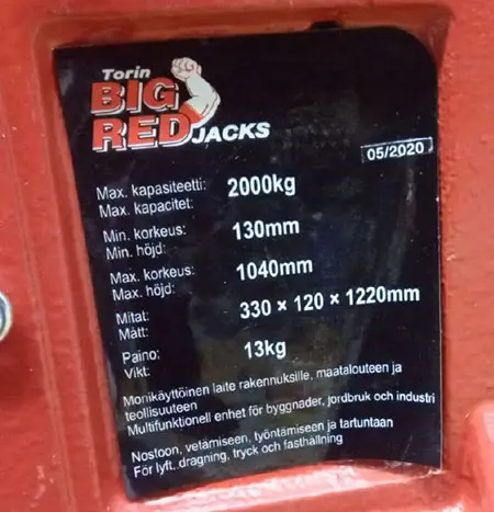 Foto do aviso oficial: Torin Big Red Jacks Rack-and-pinion jack Macaco de quinta/rack-and-pinion jack — risco: Ferimentos