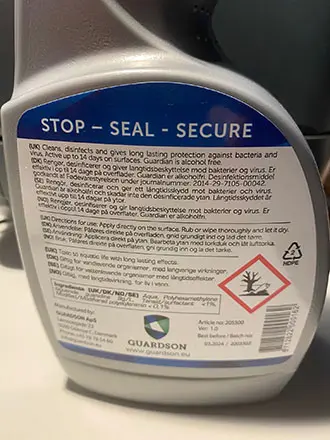 Photo from the official notice: Guardson Guardian Hand and skin surface hand disinfectant — chemical risk