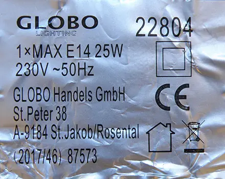Foto do aviso oficial: Globo Lâmpada de mesa — risco: Choque elétrico & Ferimentos