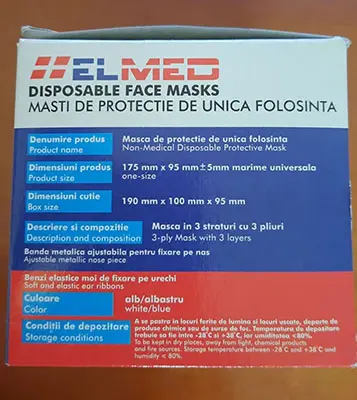 Foto dell’avviso ufficiale: ELMED DISPOSABLE FACE MASKS Maschera filtro particella — rischio: Rischio per la salute / altro