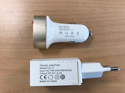 Foto aus der offiziellen Meldung: CAMDEMS CAMDEMS2A EU wall Charger Adapter Ladegeräteadapter — Risiko: Umwelt