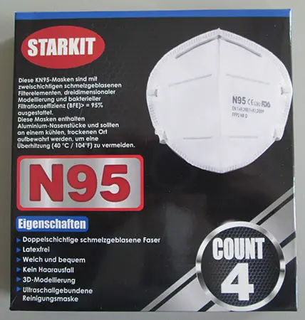 Foto del aviso oficial: bd BADO Starkit (auf der Verpackung), bd BADO (auf der Maske) Máscara de filtro de partículas — riesgo: Otros riesgos para la salud