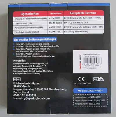 Foto del aviso oficial: bd BADO Starkit (auf der Verpackung), bd BADO (auf der Maske) Máscara de filtro de partículas — riesgo: Otros riesgos para la salud