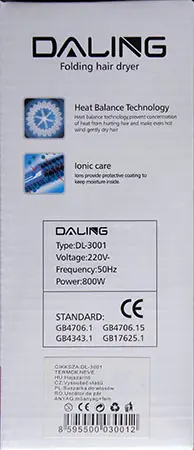 Foto do aviso oficial: DALING Folding hair dryer Secador de cabelo — risco: Queimaduras & Choque elétrico