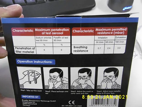 Photo de l’avis officiel: Brüder Mannesmann Masque de filtre à particules — risque: Risque sanitaire/autre