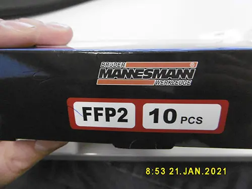 Photo de l’avis officiel: Brüder Mannesmann Masque de filtre à particules — risque: Risque sanitaire/autre
