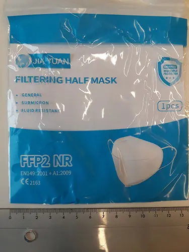 Foto aus der offiziellen Meldung: JIA YUAN FFP2 NR Filtering Half Mask Partikelfiltermaske — Risiko: Gesundheitsrisiken/Sonstige