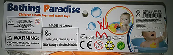 Photo de l’avis officiel: Bathing Paradise Jouet de bain — risque: Risque chimique