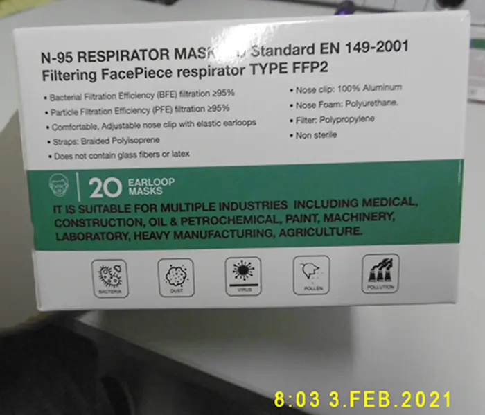 Photo from the official notice: ELIS SHPK, myfixmask N95/FFP2 respirator, N95/FFP2 mask particle filter mask — health risk