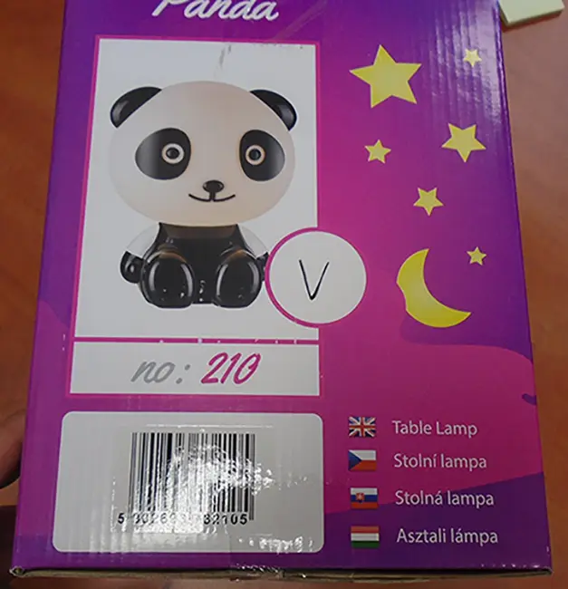 Photo de l’avis officiel: Milagro Lampa: PANDA Lampe de table — risque: Choc électrique