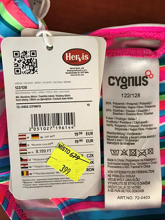 Foto uit de officiële melding: Cygnus Kinderbikini — risico: Verwurging