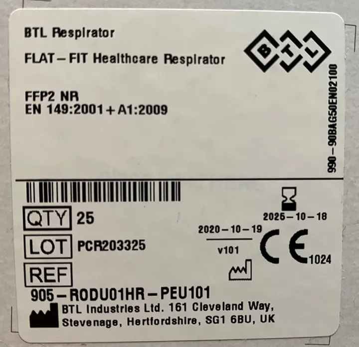 Foto aus der offiziellen Meldung: BTL Respirator BTL Respirator FLAT-FIT Healthcare Respirator BTL Partikelfiltermaske — Risiko: Gesundheitsrisiken/Sonstige