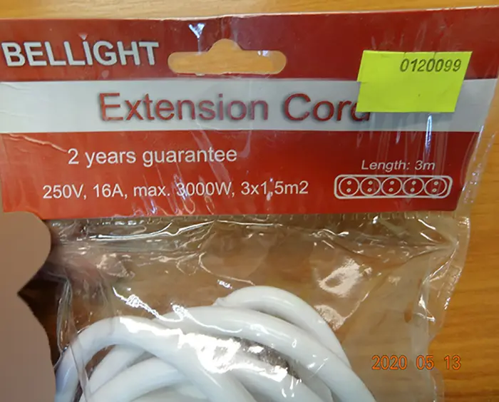 Photo de l’avis officiel: BELLIGHT EXTENSION CORD Cordon d’extension — risque: Choc électrique