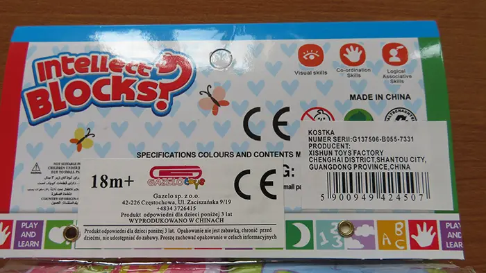 Photo de l’avis officiel: Gazelo Toys Intellect Blocks Jouet d’acivité — risque: Risque chimique