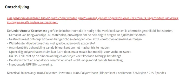 Foto aus der offiziellen Meldung: Under Armour Sportsmask black Gemeinschaftsgesichtsbedeckung — Risiko: Chemikalie