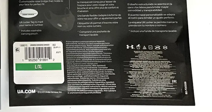 Foto aus der offiziellen Meldung: Under Armour Sportsmask black Gemeinschaftsgesichtsbedeckung — Risiko: Chemikalie