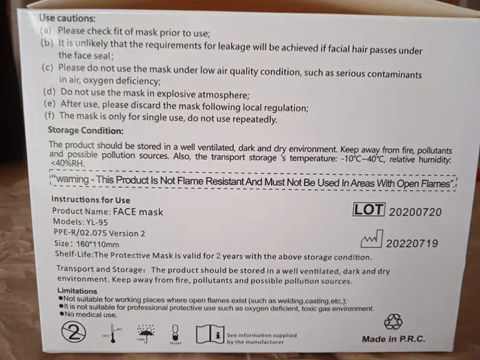 Foto uit de officiële melding: Hope and Light TM FFP2 Face Mask KN95 Het masker van het deeltjefilter — risico: Gezondheidsrisico/overige