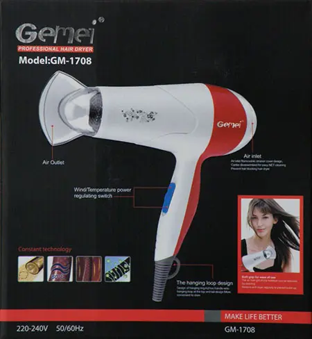 Photo from the official notice: Gemei PROFESSIONAL HAIR DRYER — burns & fire risk (A12/00564/21)
