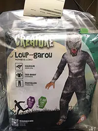 Foto uit de officiële melding: GIFI Diffusion SAS CREATURE loup-garou Kinderkleding kostuum — risico: Brandwonden