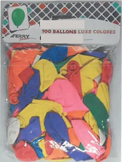Photo de l’avis officiel: ETS FERRY, FERRY JOUETS 100 ballons luxe colorés — risque: Risque chimique