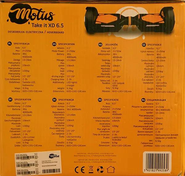 Zdjęcie z oficjalnego zgłoszenia: Motus DESKOROLKA ELEKTRYCZNA /  HOVERBOARD Skuter samobalansujący (hoverboard) — ryzyko: Pożar & Urazy