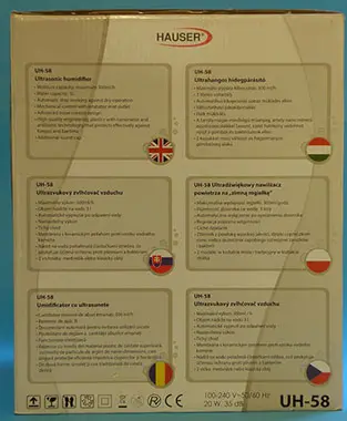 Photo from the official notice: HAUSER Ultrasonic humidifier / Ultrahangos hidegpárásító air humidifier — electric shock risk