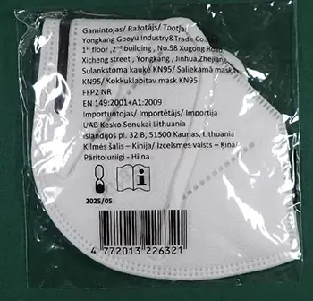 Foto aus der offiziellen Meldung: GOOYU Kokkuklapitav mask KN95 Partikelfiltermaske — Risiko: Gesundheitsrisiken/Sonstige