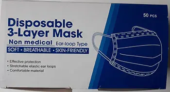 Photo de l’avis officiel: Disposable 3-Layer Mask Masque filtre à particules — risque: Risque sanitaire/autre (INFO/00109/21)