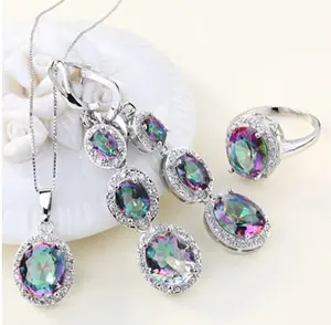 Foto del aviso oficial: 925 en argent sterling pierres précieuses arc-en-ciel mariée boucle d'oreille collier pendentif bagu Conjunto  — riesgo: Riesgos químicos