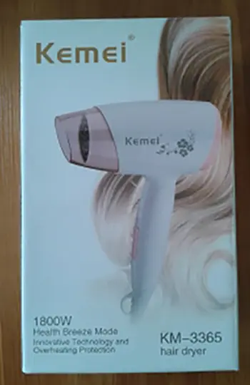 Photo de l’avis officiel: Kemei hair dryer Sèche-cheveux — risque: Brûlures & Choc électrique
