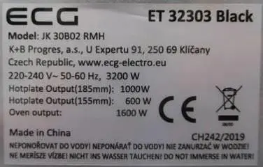 Photo de l’avis officiel: ECG Eletric stove with hot plates Mini four — risque: Choc électrique