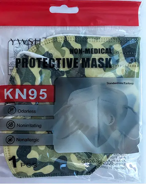 Foto uit de officiële melding: YWSH KN95 Protective mask (non-medical) Deeltjesfiltermasker — risico: Gezondheidsrisico/overige