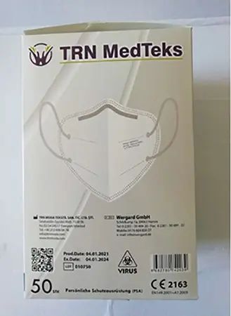 Foto aus der offiziellen Meldung: TRN MedTeks Face Mask TRNMT Partikelfiltermaske — Risiko: Gesundheitsrisiken/Sonstige