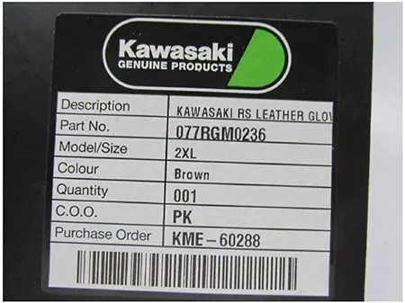 Photo de l’avis officiel: Kawasaki RS Leather Gloves Gants de moto — risque: Risque chimique