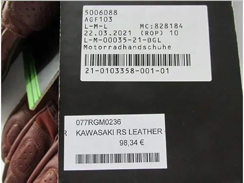 Photo de l’avis officiel: Kawasaki RS Leather Gloves Gants de moto — risque: Risque chimique