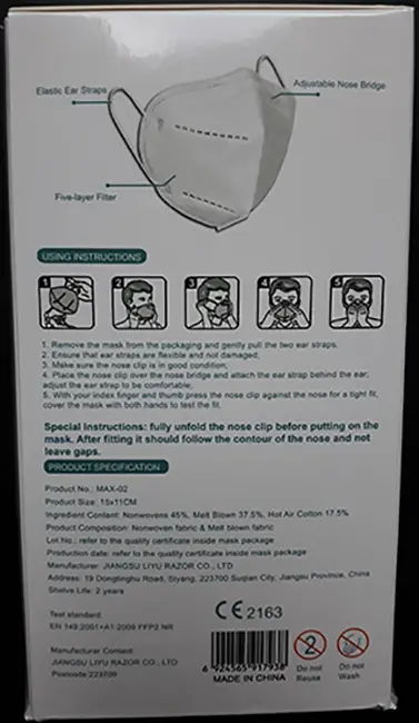 Photo from the official notice: Barbeador Protective masks particle filter mask — suffocation risk