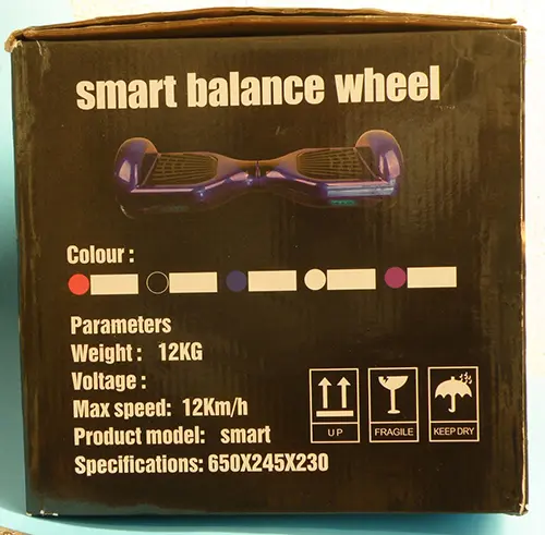 Foto do aviso oficial: Smart Balance Wheel (on the packaging); Hardbower (on the label) Scooter deequilíbrio (hoverboard) — risco: Queimaduras & Choque elétrico