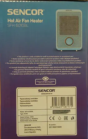 Foto uit de officiële melding: Sencor Hot Air Fan Heater Ventilatorverwarming — risico: Elektrische schok
